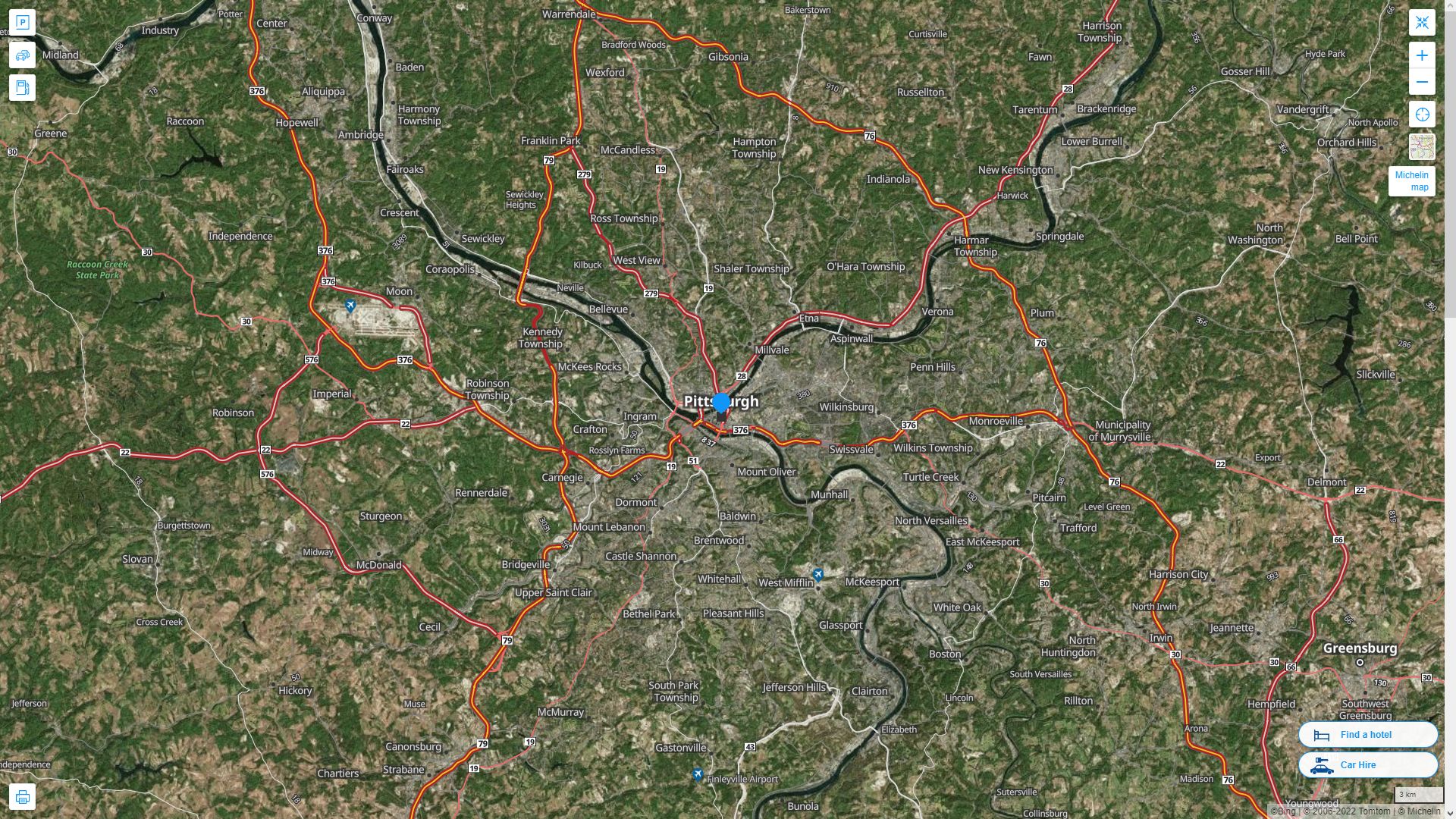 Pittsburgh Pennsylvania Highway and Road Map with Satellite View